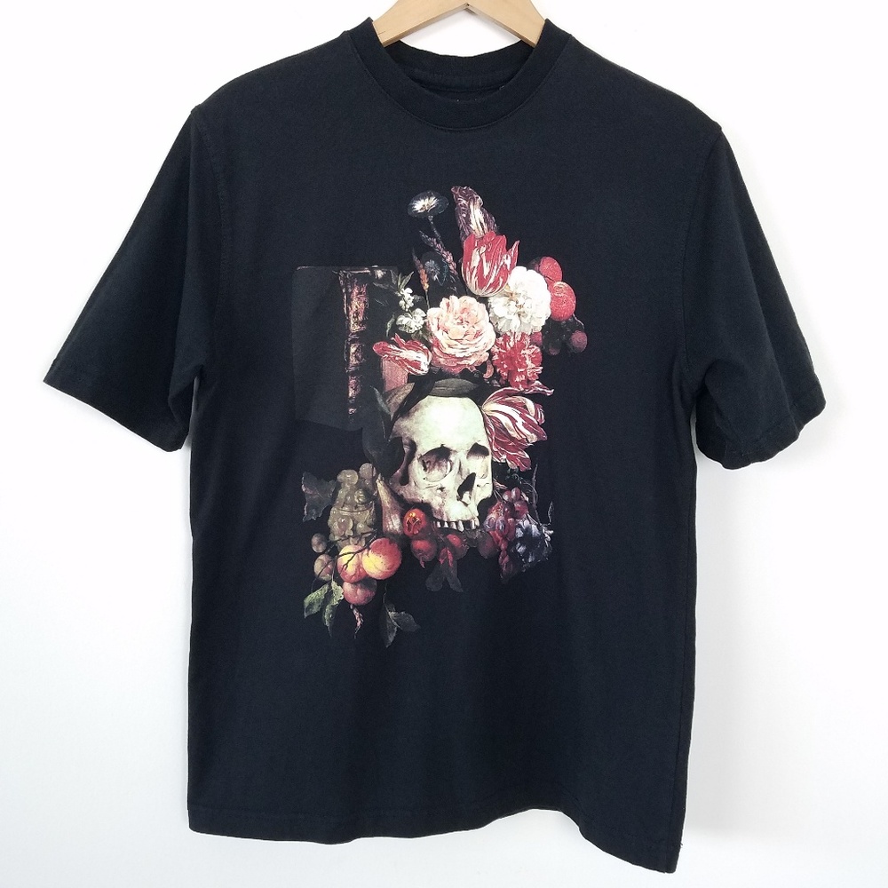 Akoo Tshirt With Skull, Flower, And Book Graphic